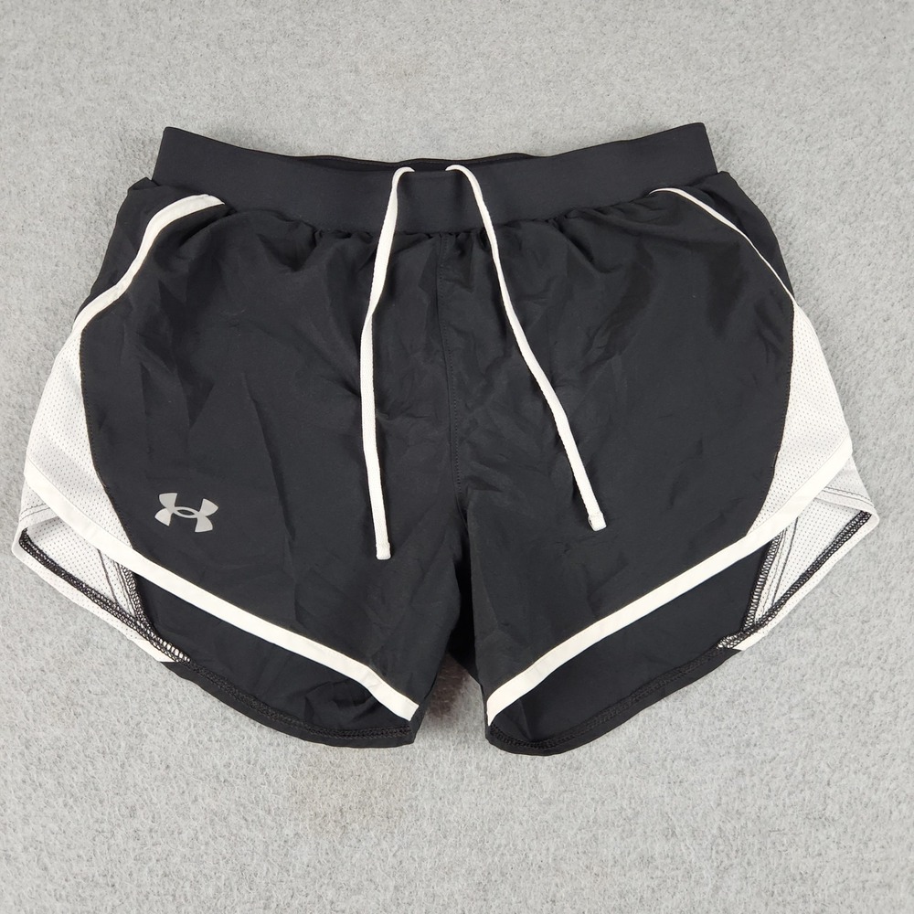 Under Armour Running Shorts Womens XS Black Loose Fit HeatGear Dolphin Hem Logo